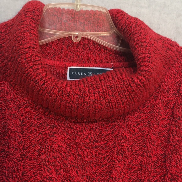 KAREN SCOTT Cable Knit Front Color Block Cowl Neck Sweater with Rib Knit Sleeves - Picture 3 of 14